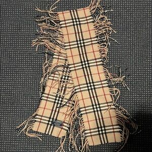 Burberry Beige and Black Plaid Scarf with Fringe